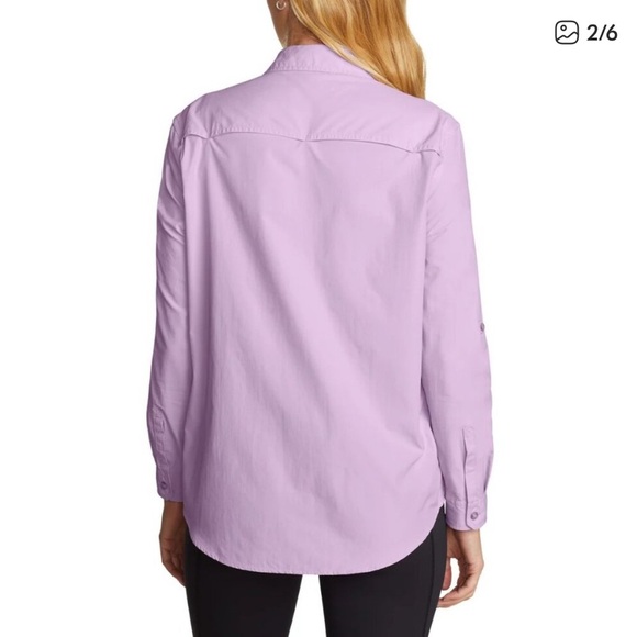 NWT Eddie Bauer Women's Mountain Ripstop purple lavender Long Sleeve Shirt UPF50 - Picture 2 of 4